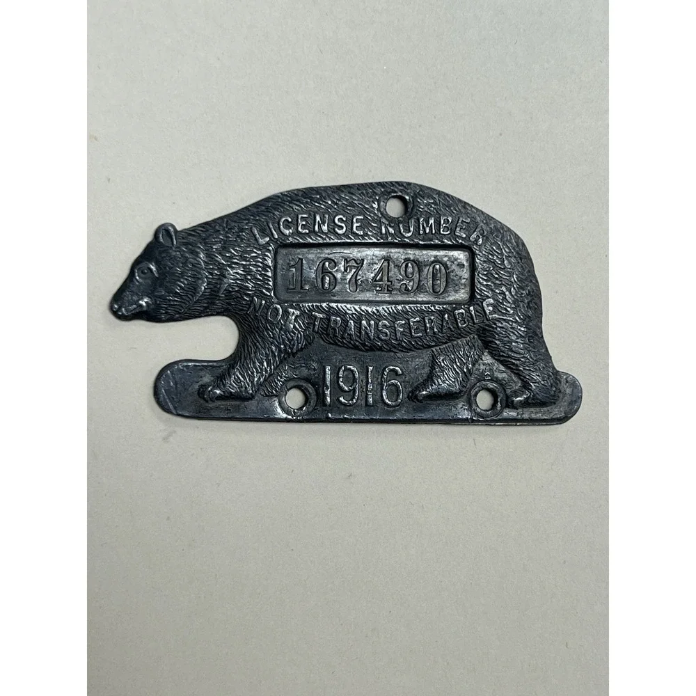 1916  CALIFORNIA LICENSE PLATE OWNERS BEAR TAG / TAB